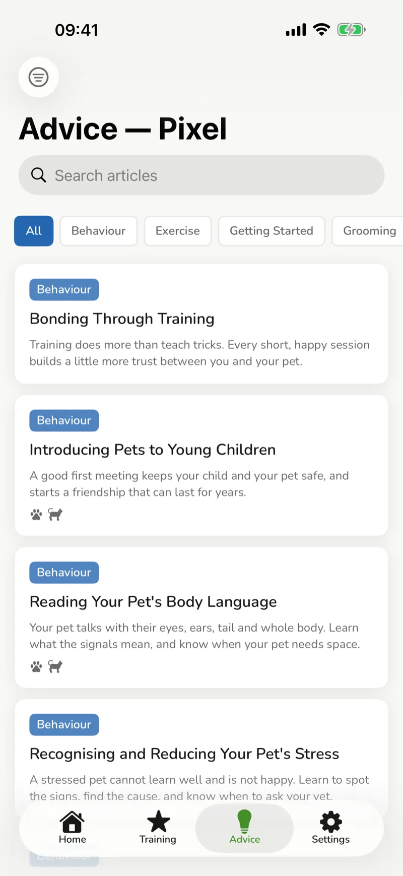 The advice library, grouped by subject